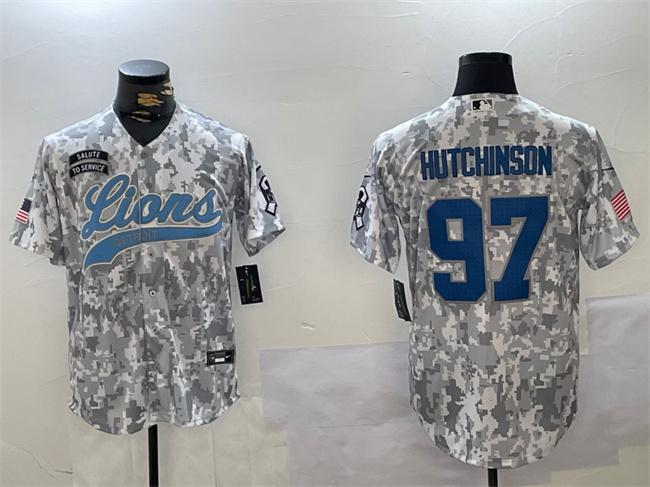 Men's Detroit Lions #97 Aidan Hutchinson 2024 Arctic Camo Salute to Service Football Stitched Jersey